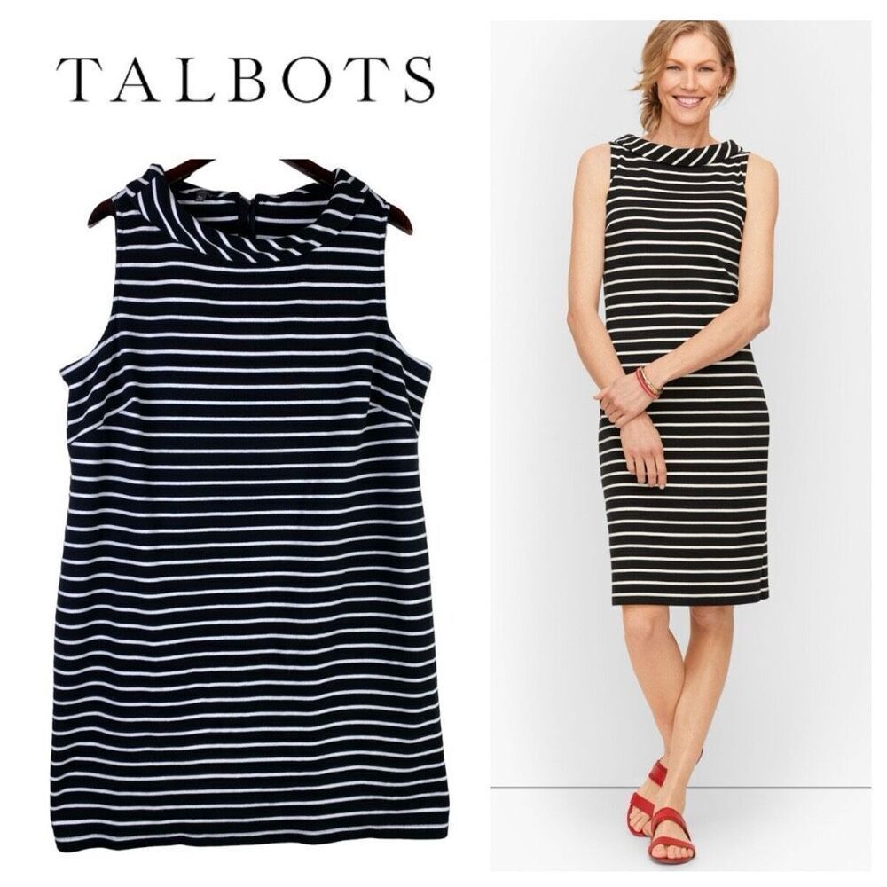 Talbots Striped Knee Length Sleeveless 100% Cotton Dress MEDIUM #757
